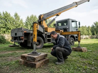 Лапы манипулятора на щитах перед вывешиванием стрелы
